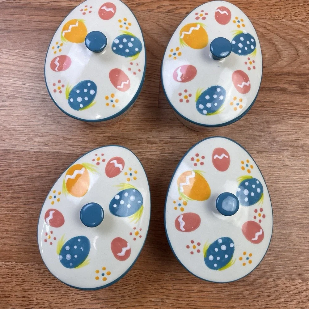 Lot‎ of 4 Temp-tations by Tara Old World Lidded Cassoroles Easter Egg Hunt 10 oz